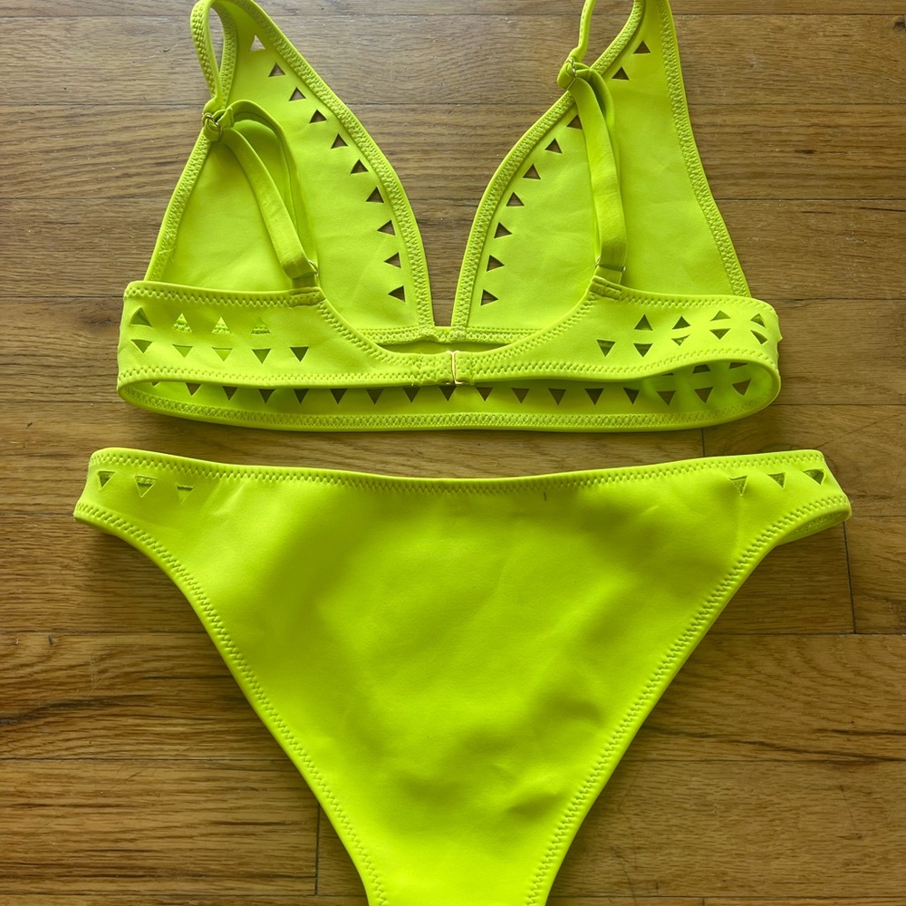 Neon Yellow Cutout Triangle Bikini Set - Picture 4 of 14